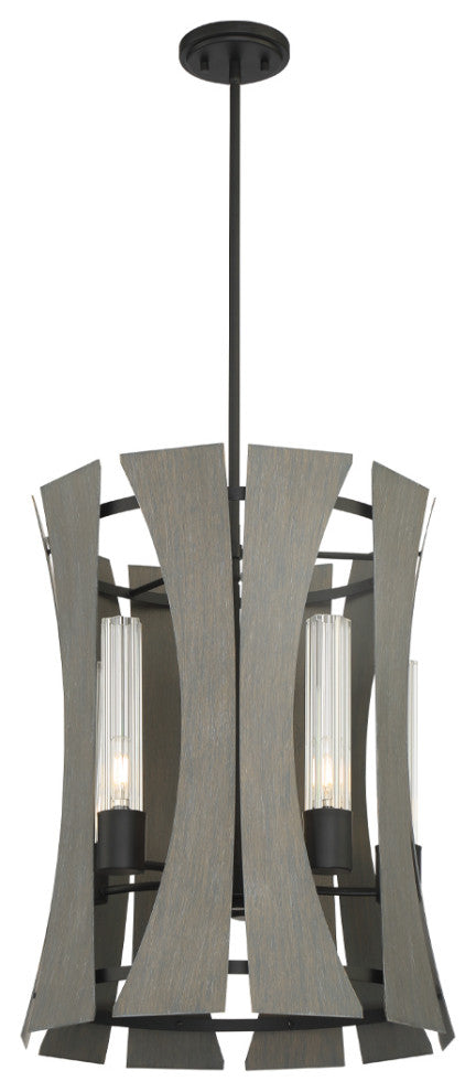 Transitional Chandelier, Matte Black With Gray Wood