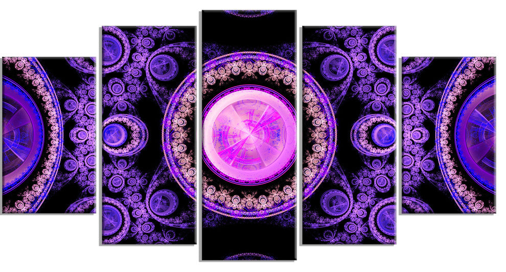 Purple Psychedelic Relaxing Art, Abstract Canvas Art Print, 60"x32", 5 Panels