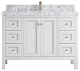 Nashville 48" Single Sink Bath Vanity, White 2" Carrara Marble