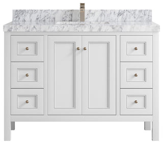 Nashville 48" Single Sink Bath Vanity, White 2" Carrara Marble