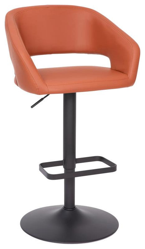 Erik Contemporary Vinyl Adjustable Height Barstool with Rounded Mid-Back, Cognac