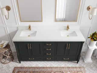 Aberdeen 72 Double Sink Bath Vanity in Black Top 2" White Quartz