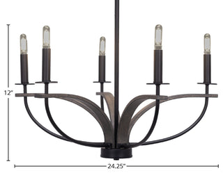 Monterey 5-Light Chandelier, Matte Black & Painted Distressed Wood-look