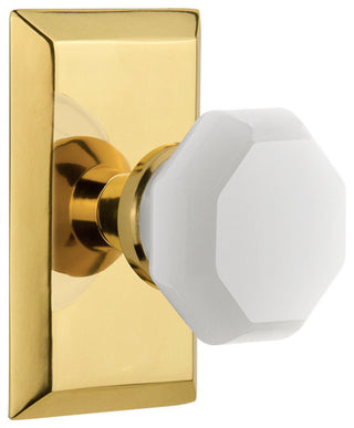 Studio Plate Privacy Waldorf White Milk Glass Knob, Polished Brass