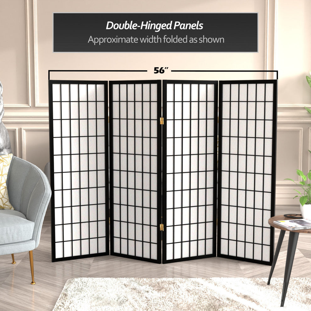 4'' Tall Window Pane Shoji Screen, Black, 4 Panels