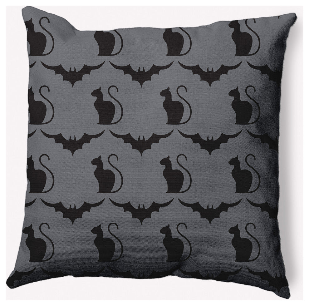 20" x 20" Cats and Bats Indoor/Outdoor Polyester Throw Pillow, Steel Gray