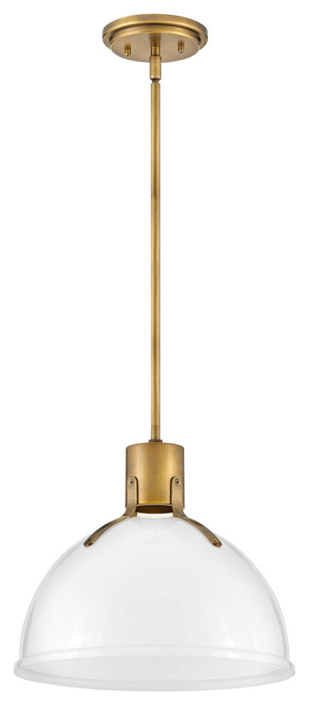 Hinkley 14" Argo Small Pendant Ceiling Light, Heritage Brass + Cased Opal Glass