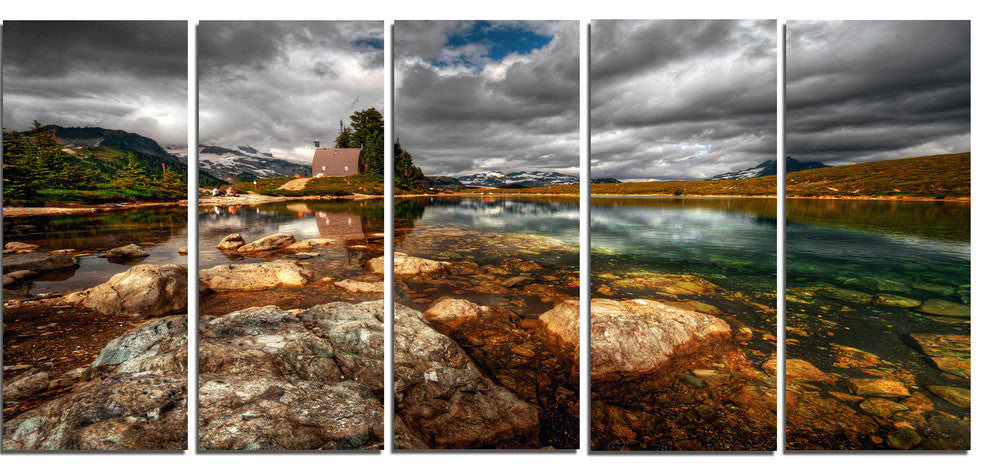 Beautiful Clear Mountain Lake, Landscape Canvas Print, 60"x28", 5 Panels
