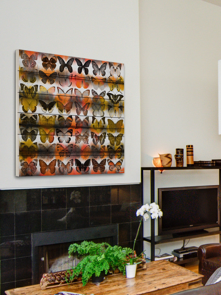 "Moths in Rows" UV Ink Print on White Wood, 40"x40"