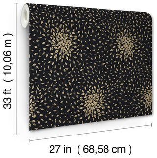 Black & Gold Petite Leaves Wallpaper