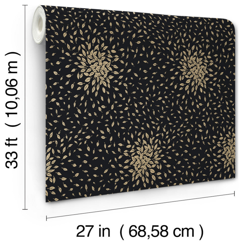 Black & Gold Petite Leaves Wallpaper