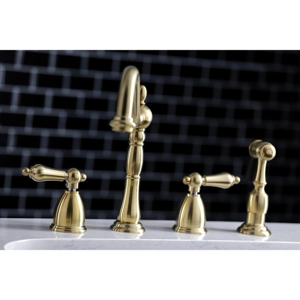 KB1797ALBS 8" Widespread Kitchen Faucet With Brass Sprayer, Brushed Brass