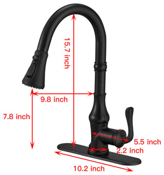 Wellfor Single Level Stainless Steel Kitchen Faucet With Pull Down Spray, Matte Black