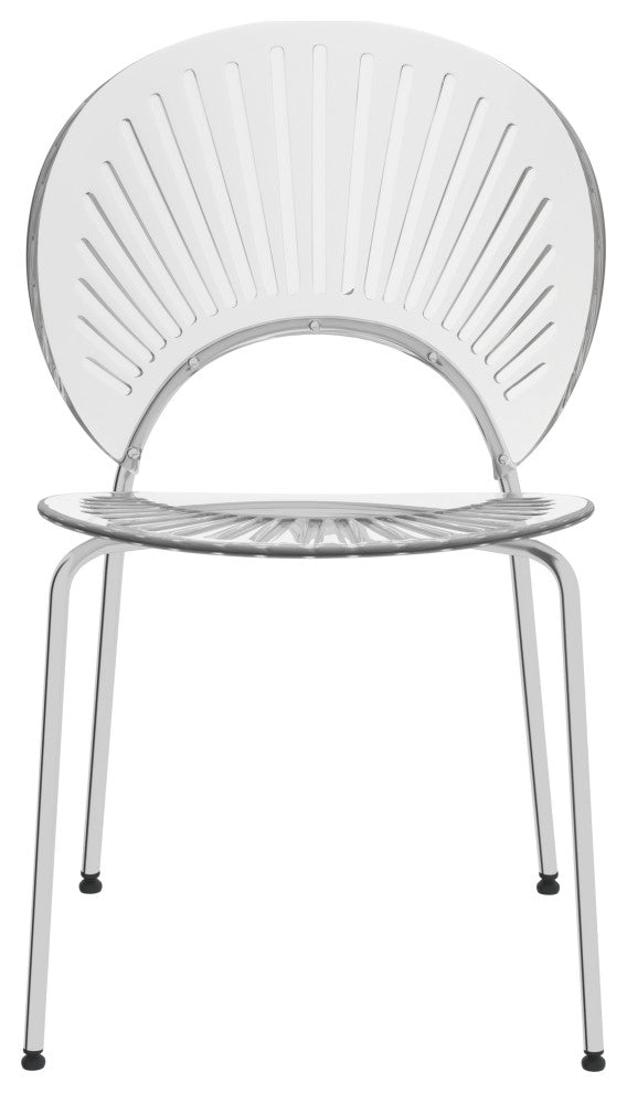 Opulent Plastic Dining Side Chair, Chrome Base Set of 4, Clear