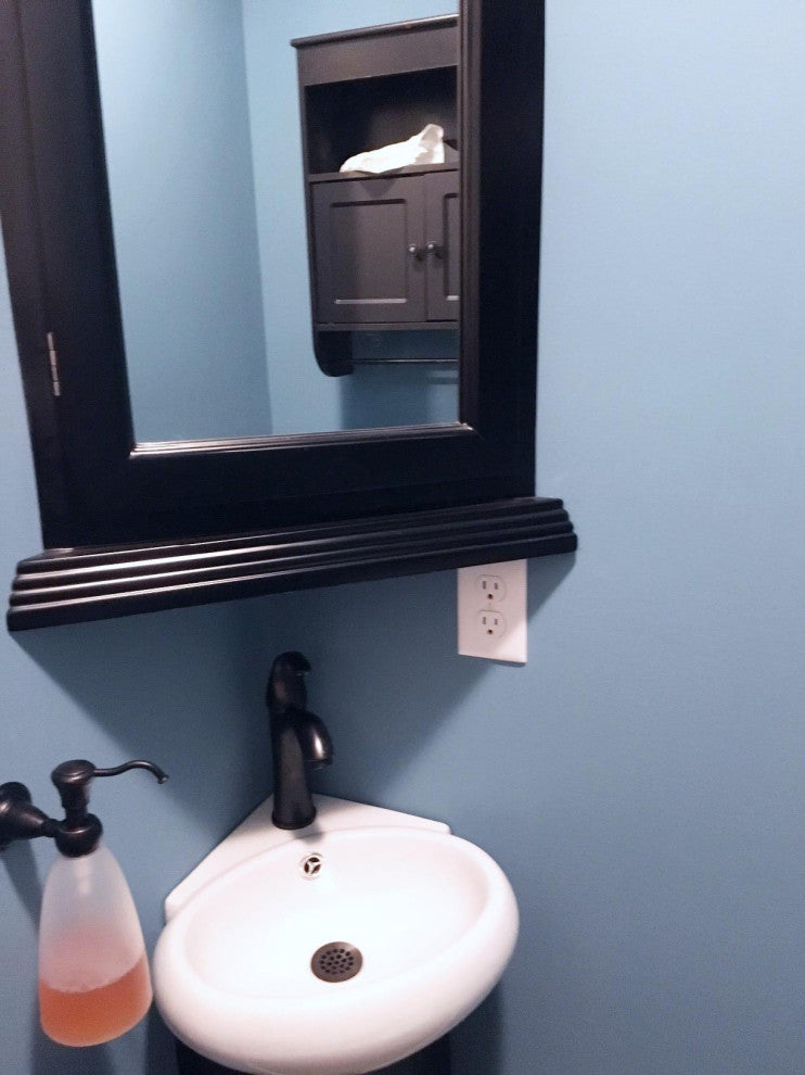 Black Bathroom Wall Mount Corner Medicine Cabinet  Solid Wood Recessed Mirror