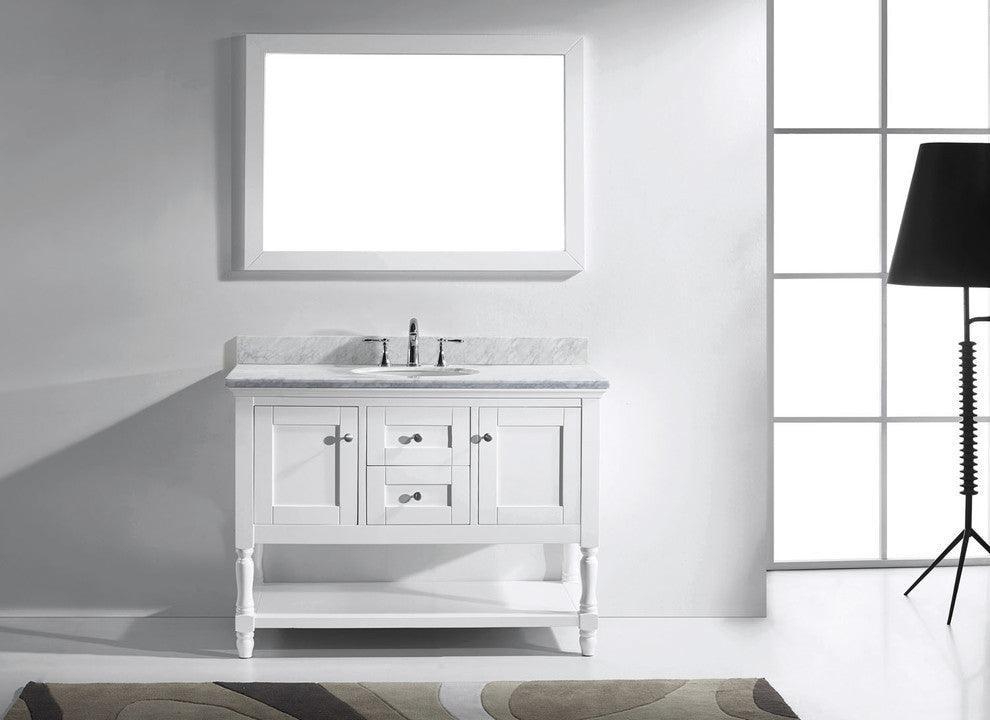 Virtu Julianna 48" Single Bathroom Vanity, White With Faucet and Mirror
