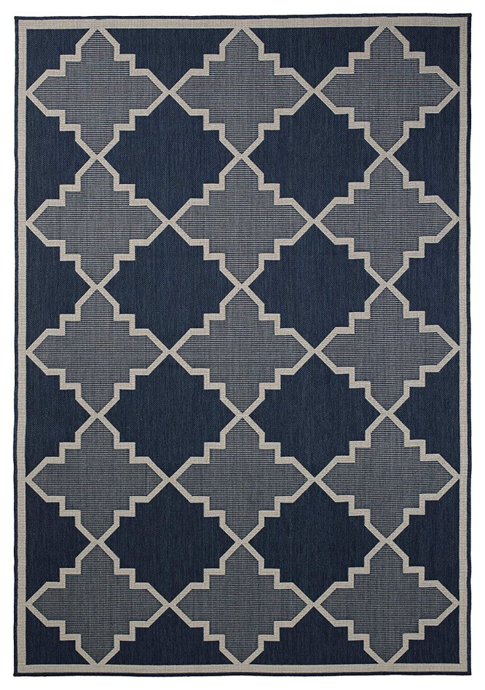 Outdoor Collection Trellis Diamond Rug Geometric Rug, Midnight Blue, 5'3"x7'6"