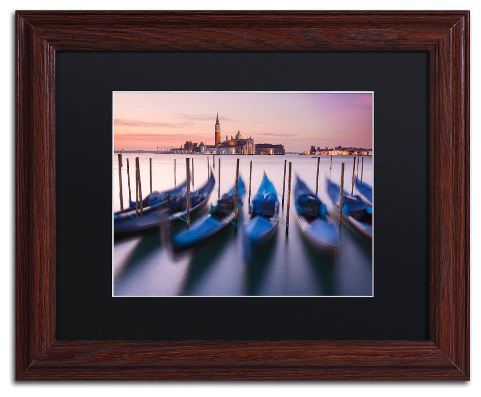 Michael Blanchette ''Blue Gondolas'' Art, Wood Frame, Black Mat, 14x11