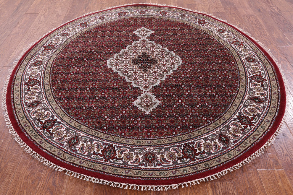 6' Round Persian Tabriz Wool and Silk Handmade Rug Q8910