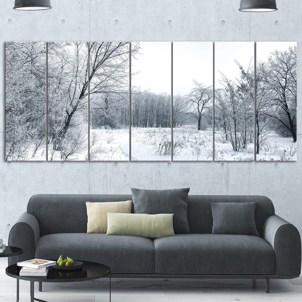 Beautiful Winter Panorama, Landscape Canvas Art Print, 83"x32", 7 Panels