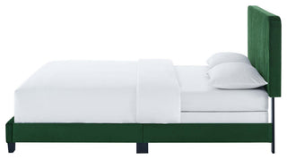 Tufted Platform Bed Frame, Full Size, Velvet, Green, Modern Contemporary