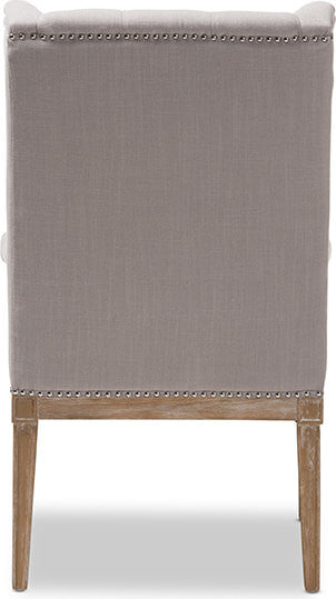 Cedulie French Provincial Beige Fabric Upholstered Whitewashed Oak Lounge Chair