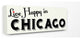 Live Happy In Chicago Red Heart Typography Stretched Canvas Wall Art, 10"x24"