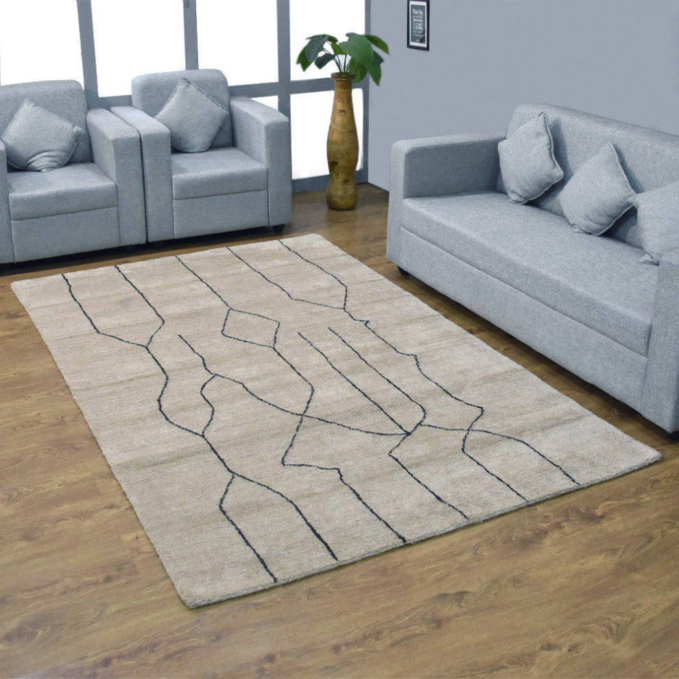 HAND KNOTTED LOOM SILK AREA RUGS-5'x8',Rectangle,Beige Brown,Contemporary