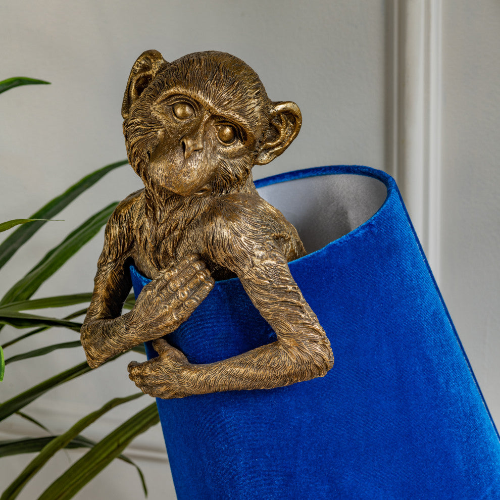 Chester Gold Monkey With Blue Velvet Shade
