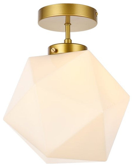 Lilah 1-Light Black and Clear Glass Flush Mount, Brass/White