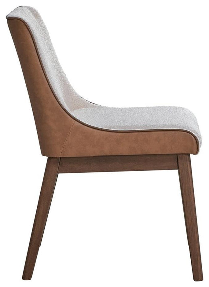 Pemberly Row 19" Velvet Side Chairs in White/Brown/Walnut (Set of 2)