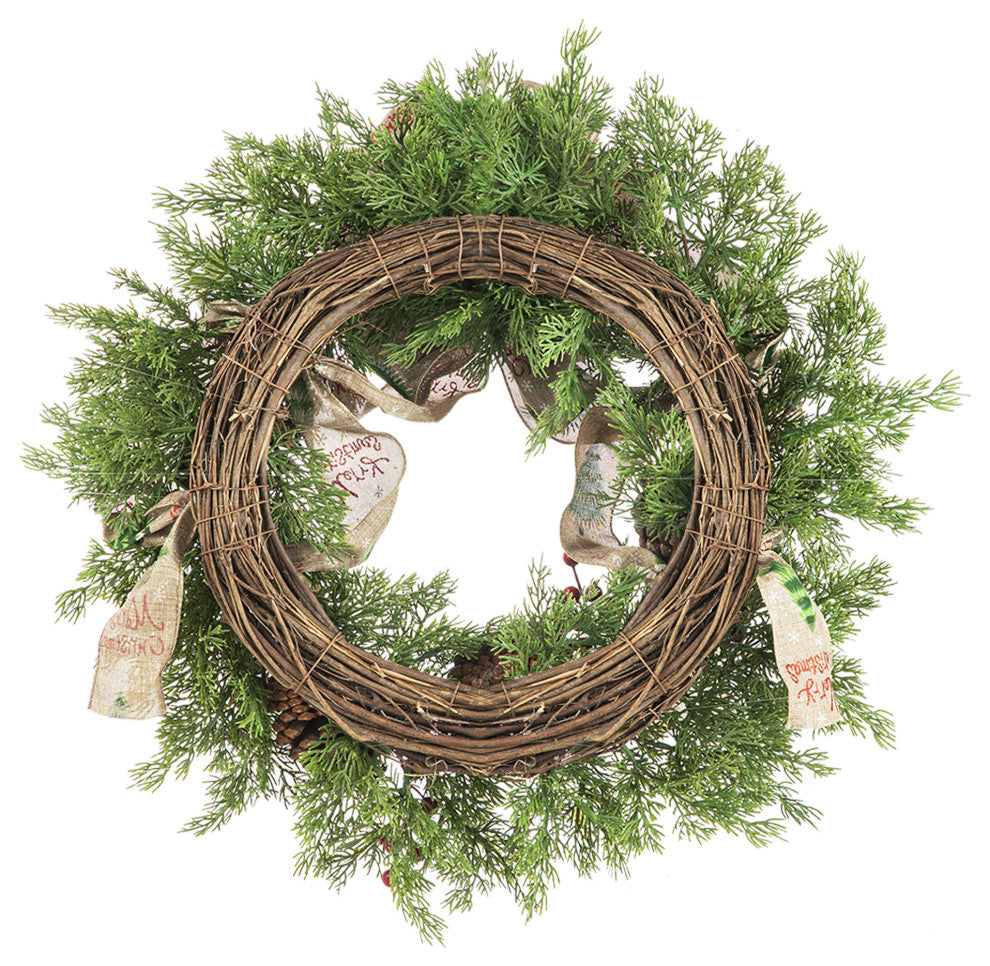 24"D Cypress Leaves Pinecone Wreath