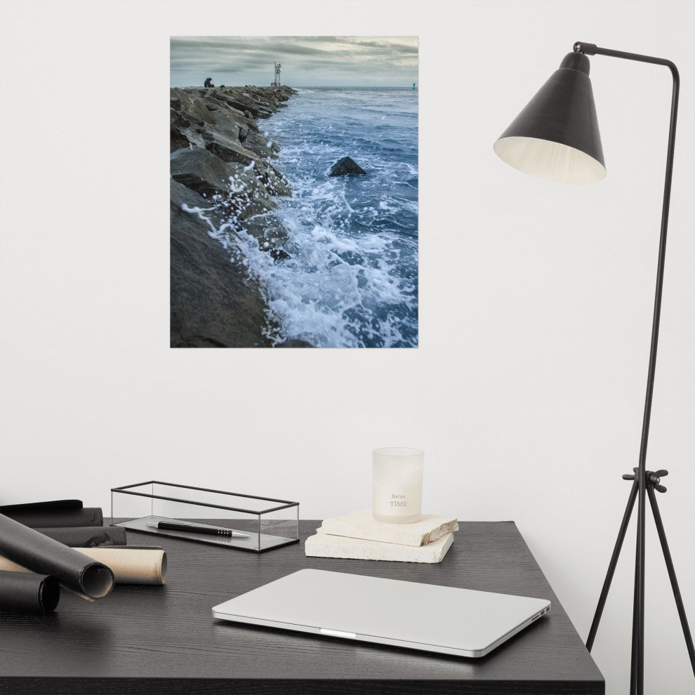 Splashing on the Jetty Landscape Photo Unframed Wall Art Print, 16" X 20"