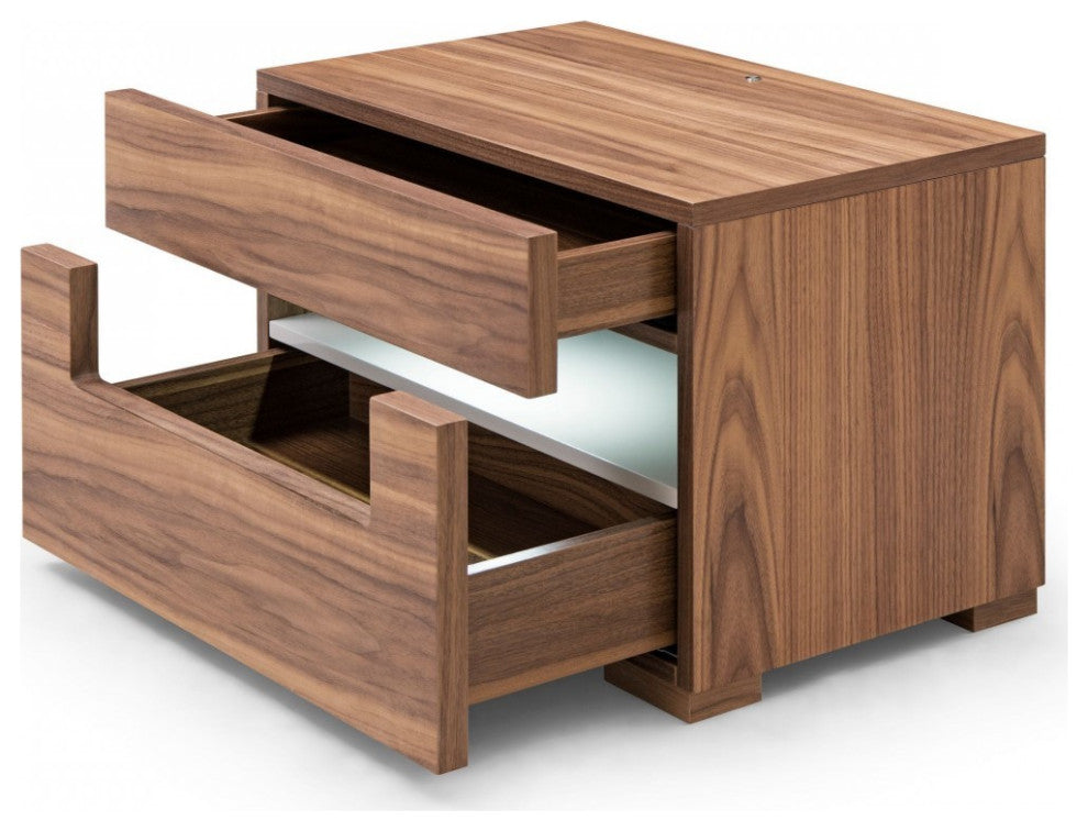 Dazzling contemporary LED Walnut Nightstand With Two Drawers