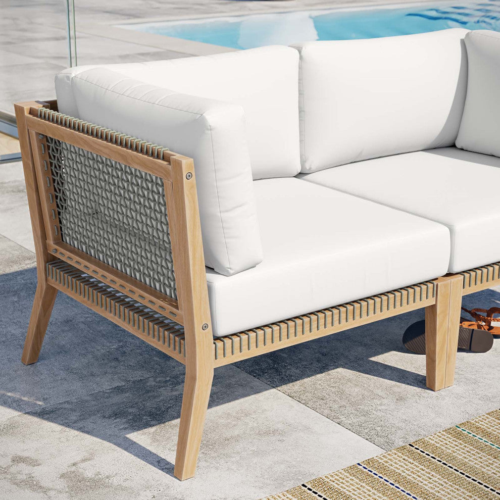 Clearwater Outdoor Patio Teak Wood Loveseat, Gray White