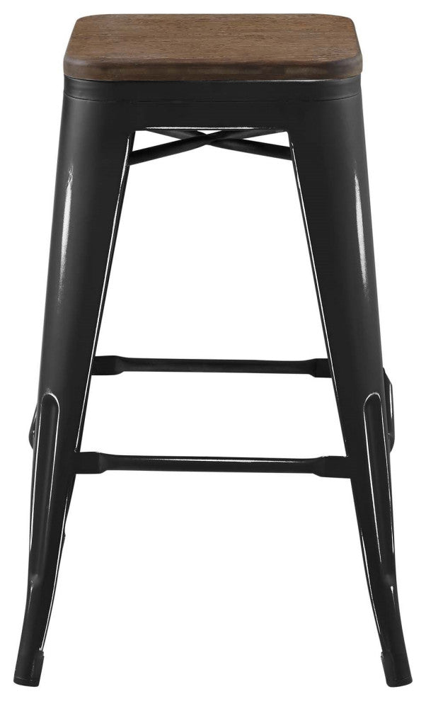 Counter Stool Chair, Set of 2, Wood, Metal, Black, Modern, Bar Pub Restaurant