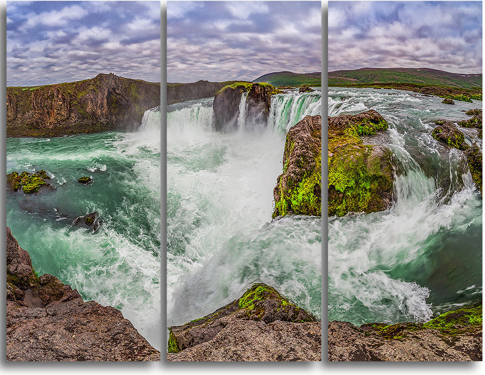 "Majestic Godafoss Waterfall Iceland" Metal Wall Art, 3 Panels, 36"x28"