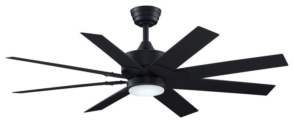 Levon 52" Ceiling Fan Black/Black Blades With LED Light