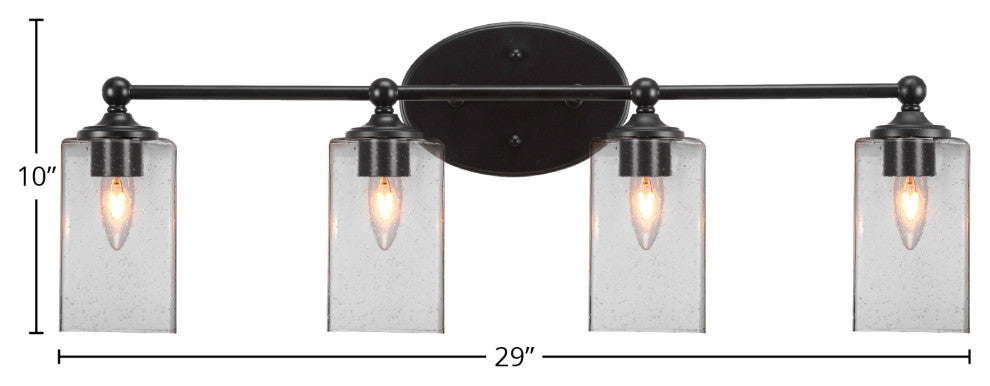 Capri 4-Light Bath Bar, Matte Black/Square Clear Bubble