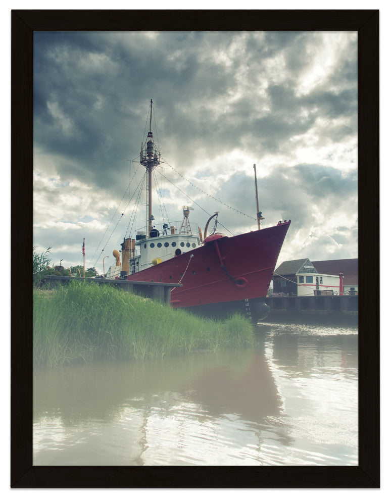 Foggy River Coastal Landscape Framed Photo Paper Wall Art Prints, Black, 12" X 16"