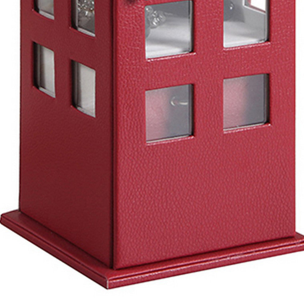 Benzara BM240353 Telephone Booth Jewelry Box With 2 Drawers, Burgundy Red