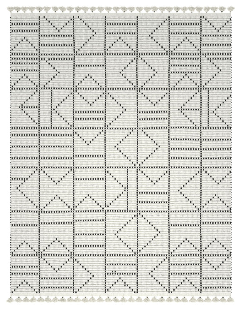 Vail Pardo Ivory and Charcoal Wool and Cotton Area Rug With Tassels