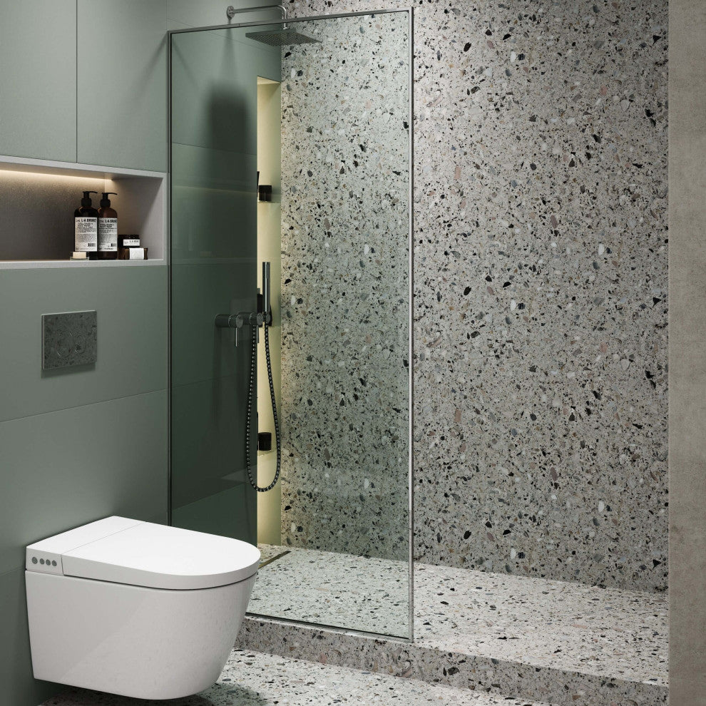 Single Fixed Glass Shower Panel - Clear Tempered Full Frame Shower Glass Door, Polished Chrome, 34"