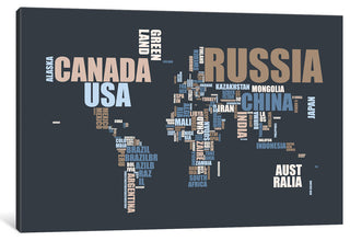 "World Map in Words" by Michael Tompsett, Canvas Print, 18x12"