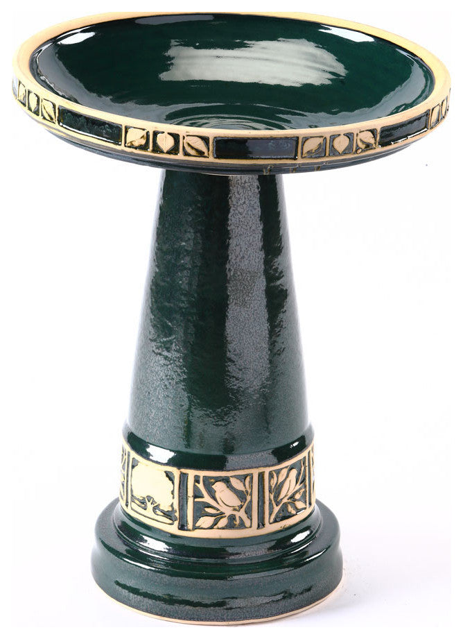 Zanesville Green Glazed Bird Bath
