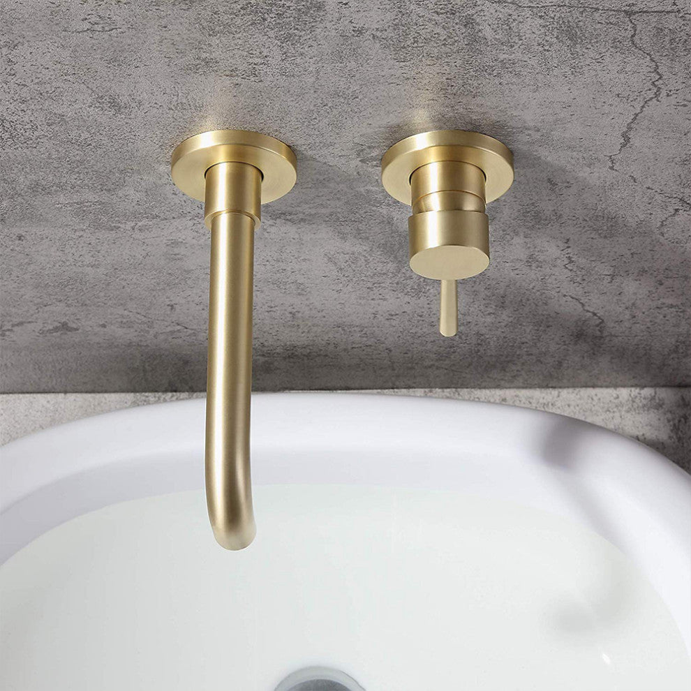 Wall Mount Single Handle Bathroom Sink Faucet, Brushed Gold
