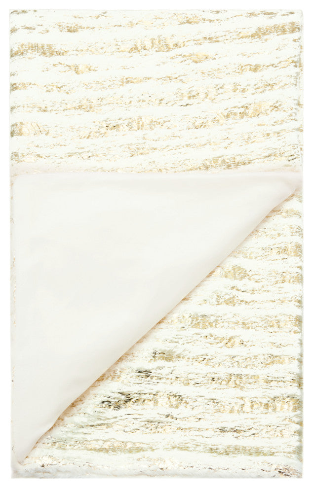 Nourison Home 50"x60" Fur Foil Stripes Fur Ivory Gold Throw Blanket