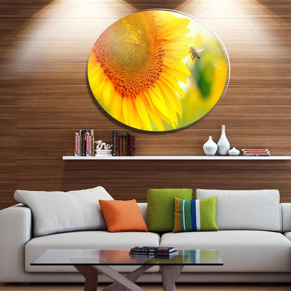 Beautiful Sunflowers Blooming, Animal Round Wall Art, 23"
