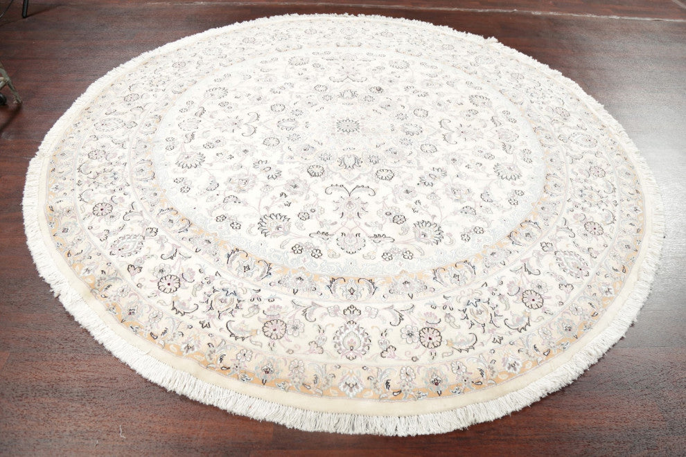 Persian Nain Oriental Carpet Traditional Handmade Area Rug, Beige, 8'1"x8'3
