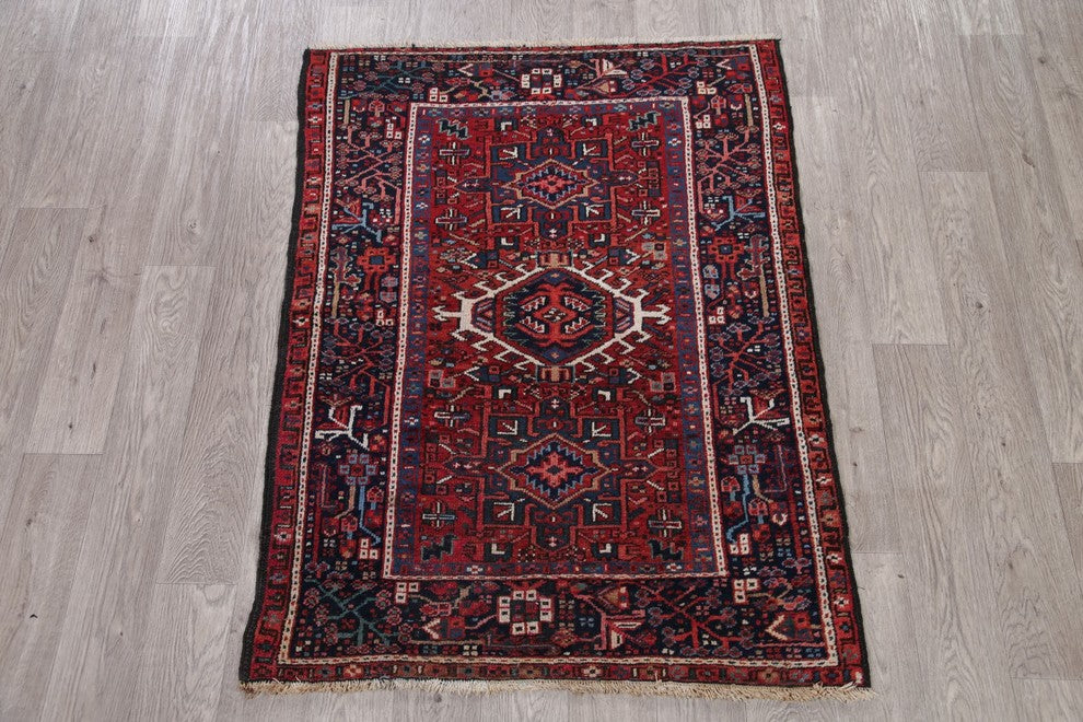 Consigned, Antique Worn Out Oriental Persian Handmade Low Pile Carpet, 4'6"X3'5"